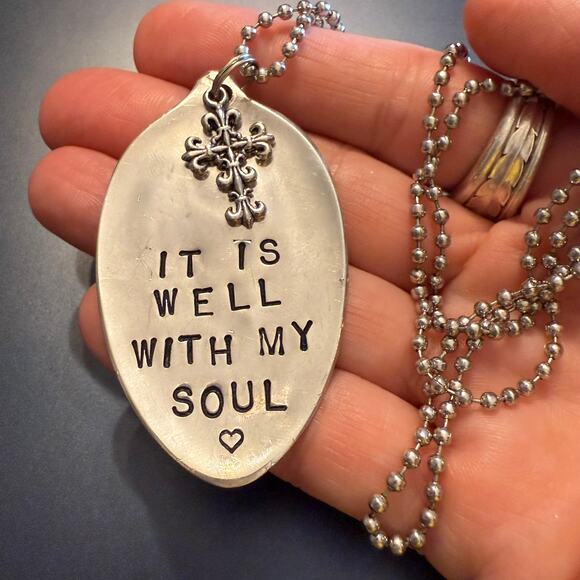 Handmade Jewelry - Artisan Vintage Silver Plated Spoon Cross Pendant